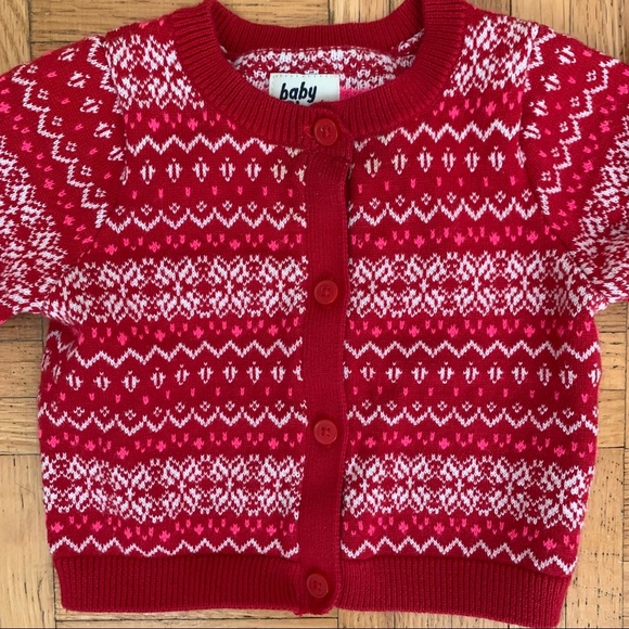 🌟3/$15🌟OskKosh Red Fair Isle Knit Cotton Blend Cardigan Size 6M - Picture 3 of 8